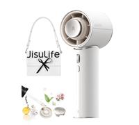 JISULIFE AromaCool Fan with 30H Battery, PU Leather, Aroma Diffuser | 100-Speed Turbo, USB Rechargeable, Portable Handheld Fan for Travel, Outdoor, Gifts for Women & Men-Starry White (Pro1 Mini)