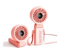 JISULIFE Handheld Fan Life7 - Ultimate Flexibility: High-Power Motor, LED Display, 3600mAh Rechargeable, 5-Speed, Foldable Design, 3-IN-1 Portable Hand/Desk/Neck Fan for Travel, Gift for Women (Pink)