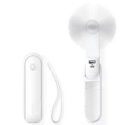 JISULIFE Handheld Fan, Mini Portable Handheld Fan, Battery Operated [14-21 Hours], Rechargeable, Foldable USB Fan, Quiet Personal Fan with Power Bank, Torch - White