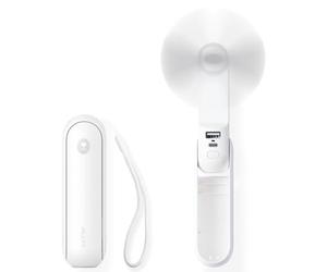 JISULIFE Handheld Fan, Mini Portable Handheld Fan, Battery Operated [14-21 Hours], Rechargeable, Foldable USB Fan, Quiet Personal Fan with Power Bank, Torch - White