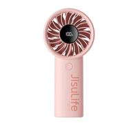 JISULIFE Handheld Portable Fan with Powerful Motor,LED Display,3600mAh Battery,5 Wind Speeds,Lanyard; USB Rechargeable Hand held Fan; Summer Essentials for Travel,Beach,Makeup,Concerts-Pink