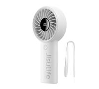 JISULIFE Handheld Portable Fan with Powerful Motor,LED Display,5000mAh Battery,5 Wind Speeds,Lanyard; USB Rechargeable Hand held Fan; Summer Essentials for Travel,Beach,Makeup,Concerts-Grey
