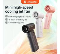 JISULIFE Handheld Turbo Fan,Super Strong Wind,5 Speeds,Long Battery Life,5000mAh,USB Rechargeable,Multipurpose Pocket fan Pink 3600mAh