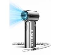 JISULIFE Life9S High-Speed Portable Handheld Fan with 9-Blade Turbo Airflow, 5000mAh Rechargeable Battery, LED Display and 5-Speed Settings - Silver