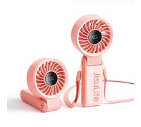 JISULIFE Portable Handheld Fan Life 7, 5000mAh Rechargeable, High-Power Motor, LED Display, 19.5 Hrs Cooling, 5 Speed, Foldable Design, 3-IN-1 , Pink
