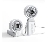 JISULIFE Portable Handheld Fan Life 7, 5000mAh Rechargeable, High-Power Motor, LED Display, 19.5 Hrs Cooling, 5 Speed, Foldable Design, 3-IN-1 , White