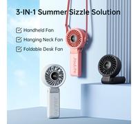 JISULIFE Portable Handheld Fan with LED Display,5 Speeds,5000mAh,150°Folded,3-IN-1 Hand/Desk/Neck Multifunction Personal Fan 5000mAh Black