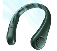 JISULIFE Portable Neck Fan, Hands Free Bladeless, 5 Speeds, 4000 mAh Battery Operated Wearable Personal Fan, Twistable, Rechargeable, Gift for Women Men-Dark Green