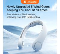 JISULIFE Portable Neck Fan Upgraded, 5000mAh Battery, Necksupport, 5 Speeds Gears Adjustment, Outdoor Wearable Hands-Free Fan Blue