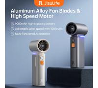 JISULIFE Portable Turbo Handheld Fan, 100 Winds Speeds Adjustable, 9000 mAh Rechargeable Battery, LED Display, Outdoor Camping 9000mAh brown FA55