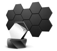 JISUO 12 Pack Self-Adhesive Acoustic Wall Panels, 14" x 12.1" x 0.4" High-Density Sound Proof Foam Panels for Walls, Hexagon Acoustic Tiles for Home Office Recording Studio Gaming Room, Black