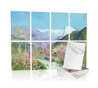 JISUO 48" x 32" Art Acoustic Wall Panels, Self-Adhesive Noise Dampening Panels for Walls, Decorative Acoustic Tiles for Home, Offices, Recording Studio Acoustical Treatments, 8 Pack, Spring Mountains