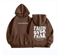 JISUXIAB Hoodies For Women With Designs Uk Faith Over Fear Shape Print Bible Verse Fall Outfit With Pocket Long Sleeve Drawstring Cute Fleece Pullover Womens Crewneck Sweatshirt (Coffee,L)