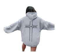 JISUXIAB Living Water Eternal Life Letter Graphic Christian Hoodies Womens Mens UK Jesus Faith Oversized Long Sleeve Winter Casual Pullover Tops Sweatshirts Fleece Hoodie Women (A92-Grey,L)