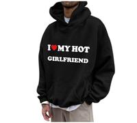 JISUXIAB Valentines Day Hoodies for Men UK I Love My Girlfriend Novelty Unisex Oversized Long Sleeve Pullover Pockets Drawstring Hooded Sweatshirts Valentines Gift (A47 Black,XL)