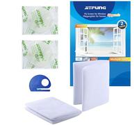 JIT-FUNG DIY Fly Screen for Windows, 2 Packs of Mosquito Net Insect Mesh 130x155CM with 2 Rolls [UPGARDE] Self-Adhesive Tapes & Cutter, White (Square, Set of 2)
