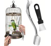 JITASHWA Bird Cage Cleaner Kit - Stainless Steel Long Handle Poop Remover with Dual Brushes & Scraper Tool, Multi-Use Cleaning Set for Parrot, Budgie, Rabbit Cages and Bird Feeders