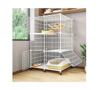JITEM 2/3 Tier Metal Wire Cat Cage on Wheels Indoor Pet Kitten Ferret Chinchilla Enclosure Large Playpen Kennel for 1-2 Cats, Easy to Assemble Cattery, White