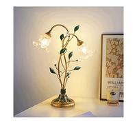 JITEM Gold Flower Shape Table Lamp American Vintage Rose Green Leaf Bedside Lamp w/Glass Shade for Living Room Bedroom Dresser Nightstand Hallway Kitchen