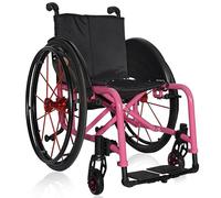 JITEM Pink Sports Wheelchair, Lightweight Foldable Travel Wheelchair, Aluminium Frame, 24-inch Pneumatic Tires, 100kg Capacity, 38cm Seat Width