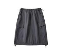 JITEM Women's Drawstring Waist Knee Length Cargo Skirt Summer Retro A Line Skirt w/Pockets Streetwear Grey