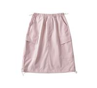 JITEM Women's Drawstring Waist Knee Length Cargo Skirt Summer Retro A Line Skirt w/Pockets Streetwear Pink
