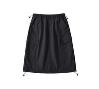 JITEM Women's Drawstring Waist Knee Length Cargo Skirt Summer Retro A Line Skirt w/Pockets Streetwear Black