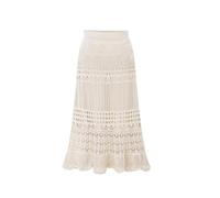 JITEM Women's Stretched Crochet Lace Knitted Hollow Out Long Skirt High Waist Knit Bodycon Long Fishtail Mermaid Skirt Beige