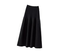 JITEM Women's Thickened Knitted Skirt Mid-Length A Line Pleated Knit Sweater Long Woolen Skirt Autumn and Winter Black