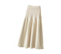 JITEM Women's Thickened Knitted Skirt Mid-Length A Line Pleated Knit Sweater Long Woolen Skirt Autumn and Winter Beige