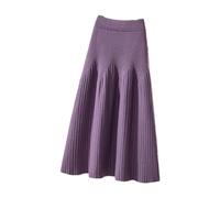 JITEM Women's Thickened Knitted Skirt Mid-Length A Line Pleated Knit Sweater Long Woolen Skirt Autumn and Winter Purple