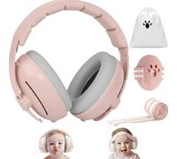JITIFAZH 2 in 1 Baby Ear Defenders 3-48 Months, Adjustable Children Ear Defenders with Stretchy Band, Infant Baby Noise Cancelling Headphones for Sleep Travel Essentials, CE ANSI Certified - Pink