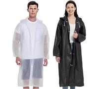 JITIFAZH 2 Pack Reusable Raincoat Rain Poncho with Hoods and Sleeves, Rain Jacket for men and women, Waterproof for Emergency, Hiking, Camping, Disney, Family festival, Outdoor(White+Black)