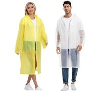 JITIFAZH 2 Pack Reusable Raincoat Rain Poncho with Hoods and Sleeves, Rain Jacket for men and women, Waterproof for Emergency, Hiking, Camping, Disney, Family festival, Outdoor(White+Yellow)