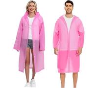 JITIFAZH 2 Pack Reusable Raincoat Rain Poncho with Hoods and Sleeves, Rain Jacket for men and women, Waterproof for Emergency, Hiking, Camping, Disney, Family festival, Outdoor(Pink+Pink)