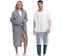 JITIFAZH 2 Pack Reusable Raincoat Rain Poncho with Hoods and Sleeves, Rain Jacket for men and women, Waterproof for Emergency, Hiking, Camping, Disney, Family festival, Outdoor(White+Gray)