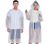 JITIFAZH 2 Pack Reusable Raincoat Rain Poncho with Hoods and Sleeves, Rain Jacket for men and women, Waterproof for Emergency, Hiking, Camping, Disney, Family festival, Outdoor(White+White)