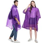 JITIFAZH Rain Poncho RainCoat for Men/Women, 2 Pcs Waterproof Reusable Lightweight Rain Coat with Drawstring Hood, Portable Emergency Poncho for Family Outdoor Activity (Purple)