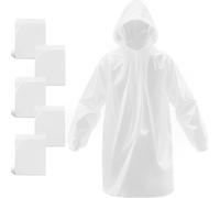 JITIFAZH Rain Ponchos Disposable for Adults, 5 Pcs Clear Family Pack Raincoats with Hood for Disney Travel (Transparent-Pullover)