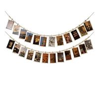 JiTiMi Hanging Photo Display With 12 Clips, Wooden Bead Garland 2PCS, Boho Style Collage Photo Frame Decoration for Dorms, Classrooms, Bedrooms