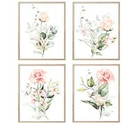 JITUIHOM Botanical Wall Art Watercolor Floral Plant Leaves Canvas Prints Poster for Bedroom Living Room Wall Decor Set of 4 Gold and Pink Roses Green Leave Picture 8x10 inch Unframed
