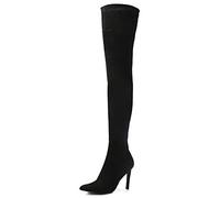 Jiu du Thigh High Boots for Women Pointed Toe Stiletto Over The Knee Boots Suede Side Zipper High Heel Boots, Black Velvet, 4.5 UK