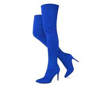 Jiu du Women's Sexy Comfy Over The Knee Thigh High Stretch Stiletto High Heel Boots Army Green Velvet Size, Blue Velvet, 3 UK