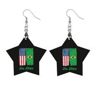 Jiu Jitsu Brazilian Brazil US Flag Artistic Wooden Earrings Pendant Vintage Earring Hooks Trendy Vacation Dangle Boho Eardrop Apricot Shaped