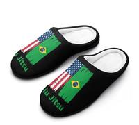 Jiu Jitsu Brazilian Brazil US Flag Cotton Slipper Anti-Skid Comfortable Cozy Plush Slippers Indoor House Closed Toe Shoes 11-12(42-43)