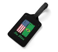Jiu Jitsu Brazilian Brazil US Flag Luggage Tag for Suitcases PU Leather Identify Labels Privacy Travel Baggage Accessories Essentials