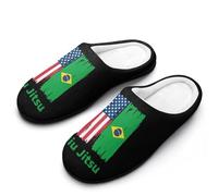 Jiu Jitsu Brazilian Brazil US Flag Men's Cotton Slippers Soft Comfy Slip Indoor Outdoor Casual House Shoes for Winter 7-8(40-41)