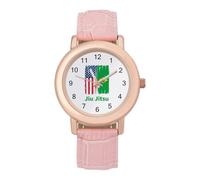 Jiu Jitsu Brazilian Brazil US Flag Women's Watch Pink Rose Gold Strap Wristwatch Minimalist Easy Reader Watchec