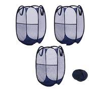 JIUAI 3Pcs Collapsible Mesh Pop-Up Foldable Net Laundry Basket Bag, Large Foldable Mesh Laundry hamper basket with Side Pockets for Dirty Clothes,Folding Laundry-Basket - Navy and Black