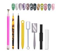 JIUAI 8 Pcs cats eye gel nail polish magnetic Tool Set,Strong Suction Nail Magnet, 3D Magnetic Cat Eye Nail Art, Multiple Style Nail Magnets Wand Board for Nail DIY Salons.